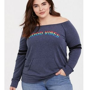 Torrid sz 5 rainbow off the shoulder sweatshirt